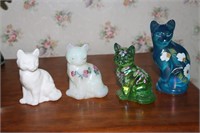 4 Fenton glass cat figurines - 3 hand painted 1