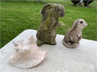 Conch sea shell & rabbit lawn ornaments
