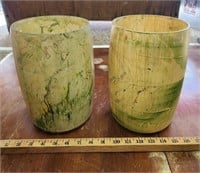(2) Marked Corning Swirl Painted Glass Vases-