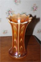 Marigold Carnival Glass vase with opalescent