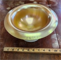Gold Aurene Bowl- Crack In Base of Pedestal-