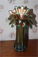 Green Carnival glass Jack in the Pulpit vase