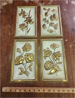 (4) Vintage Metal Wall Art Hangings- 10x6- Made