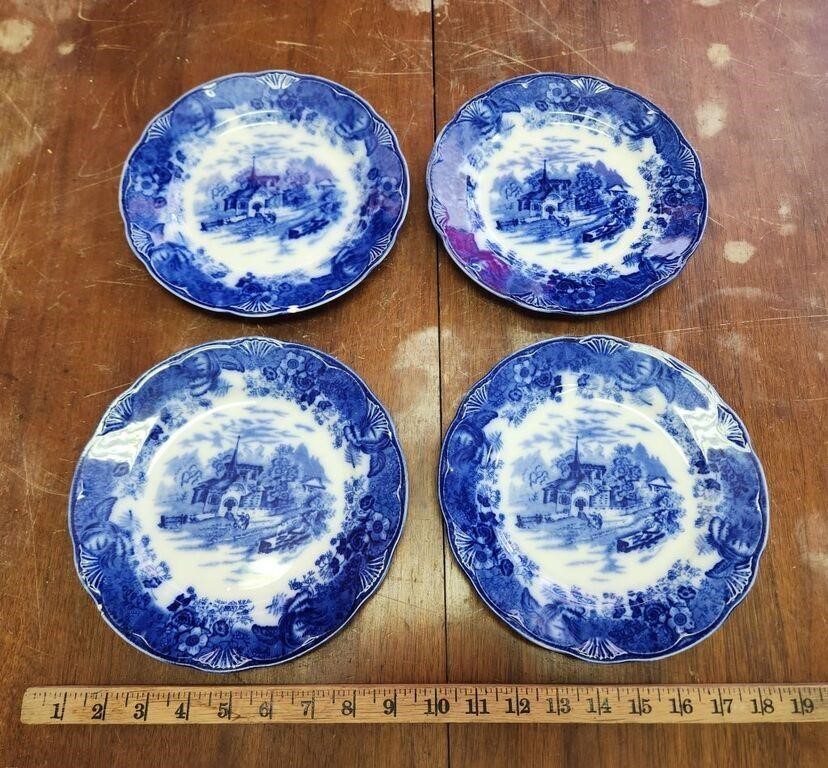(4) Flow Blue Country Scenes Plates- England