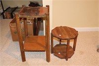 2 Wooden plant stands - 1 is 12.5" tall, 1 is 2