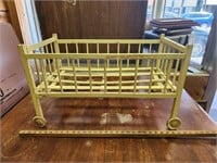 Old Chippy Yellow Wooden Doll Cradle- 27x17