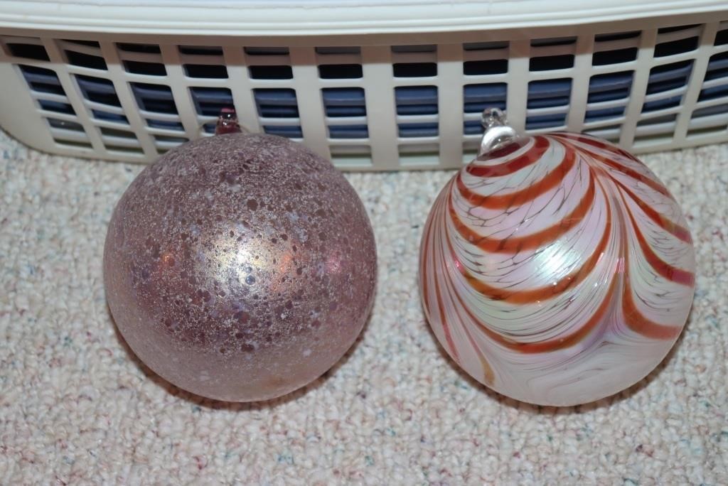 2 Large glass ornamental gazing balls