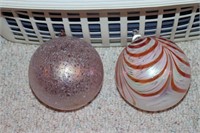 2 Large glass ornamental gazing balls