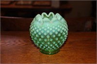 Fenton green hobnail and opalescent vase