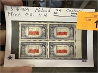 #909 POLAND 5C CENTERED MINT OG NH STAMP BLOCK