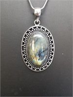 Labradorite Pendant and Chain, German Silver