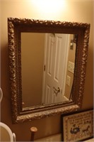 Gold framed mirror, 3 framed pictures 2 are women