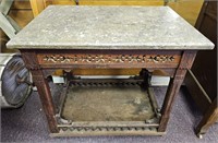 Antique Marble Top Stand- Nice Carving Details-