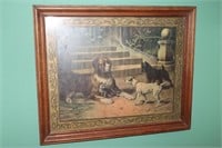 Framed picture of St. Bernard with a cat titled