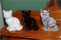 3 Fenton glass cat figurines 1 hand painted and
