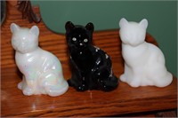 3 Fenton glass cat figurines - 1 hand painted and