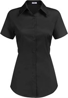 Women's Button Up Short Sleeve Shirt Large - Black