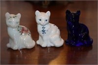 3 Fenton glass cat figurines - 2 are hand painted