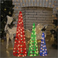 Anycosy 3 Lighted Xmas Cone Trees  LED Lights