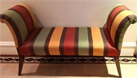 VERY NICE STRIPED ROLLED SIDE ARM BENCH WOOD LEGS