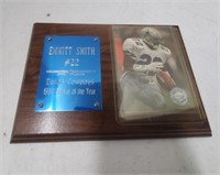 Emmitt Smith Rookie of the year card on plaque