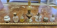 Small Vintage Amber Glass Oil Lamp / Atomizer /