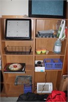 2 Particle board shelving units and contents -