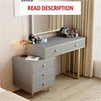 Grey Vanity Desk with Lighted Mirror  5 Drawers