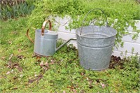 Galvanized No. 16 bucket and a watering can