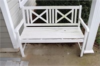 Wooden garden bench and a small wooden storage