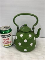 Green enamelware polka dot teapot