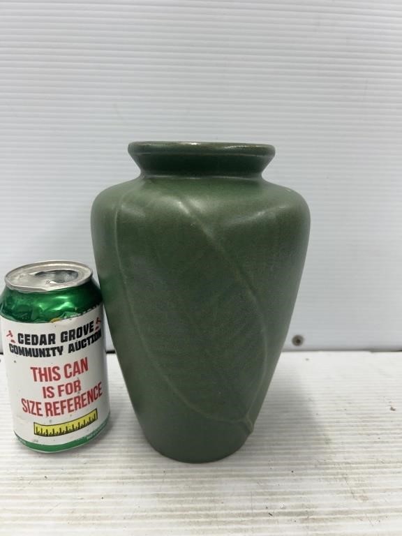 Zanesville? Pottery matte green vase not marked