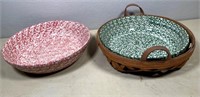 2pcs- 13" HENN pottery bowls w/ accessory basket