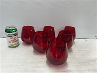 6 red stemless all purpose drinking glasses