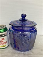 Cobalt blue open rose pattern cookie jar