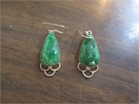 Pair of .925 Silver Earrings with Green Stones