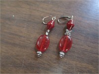 .925 Silver Earrings with Red Stones
