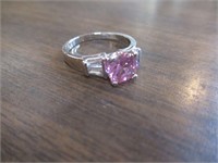 .925 Silver Ring with Pink Stone sz 6.5-7