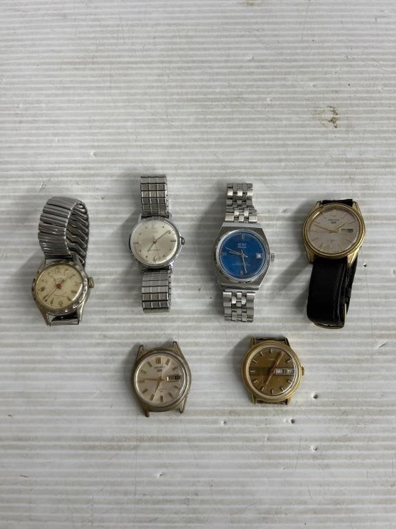6 Collectable watches, 2 wind up timex both work