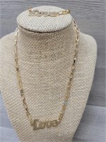 Goldtone LOVE Necklace and Bracelet Set