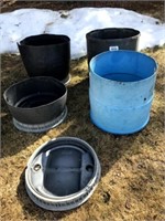 4 Plastic 1/2 Barrels & 1 Cut Out Lid