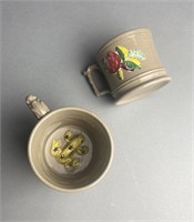 Two Antique Drabware Mugs Hidden Frog
