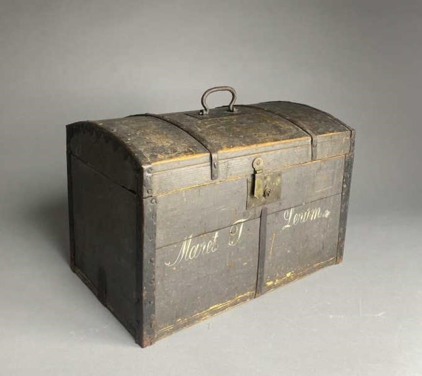 19th Century Small Swedish Domed Trunk Old Paint