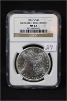 1881 S Morgan Silver Dollar "McClaren Collection"