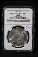 1887 Morgan Silver Dollar "McClaren Collection" NG