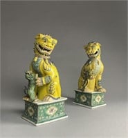 Pair Chinese Famille Verte Porcelain Foo Dogs