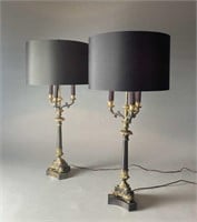 Pair French Bouilotte Table Lamps Mid 20th C.