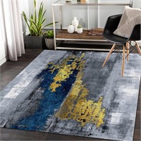 $65  4x6ft Blue-Yellow Living Room Rug  Washable