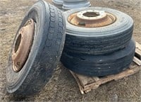 (3) Truck Tires on Steel Rims. 11R22.5