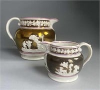 Two Early 19th C. Pink Copper Lustreware Pitchers